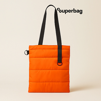 Шоппер Superbag Bubble, стёганый, с магнитной кнопкой (оранжевый с чёрным) (Оранжевый с черным)