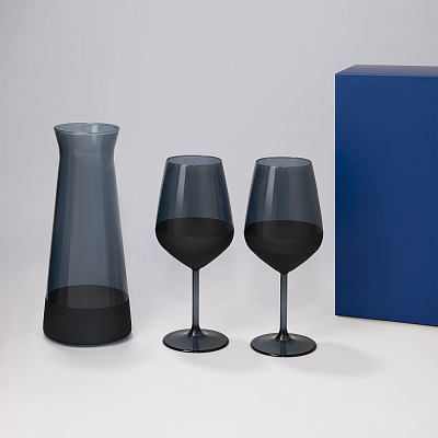 Подарочный набор декантер + 2 бокала для вина Black Edition в синей коробке (Черный, синий)