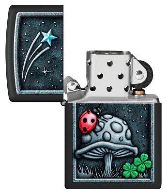 Зажигалка ZIPPO Ladybug Design с покрытием Black Matte, латунь/сталь, черная, матовая, 38x13x57 мм