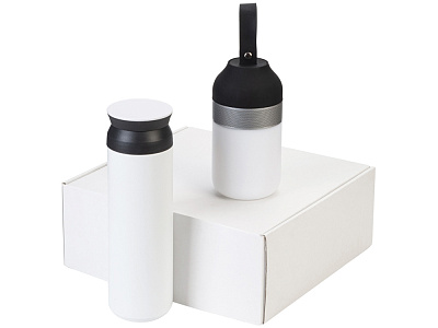 Подарочный набор с колонкой и термосом Black&White (Белый, черный) Подарочный набор с колонкой и термосом Black&White (Белый, черный)
