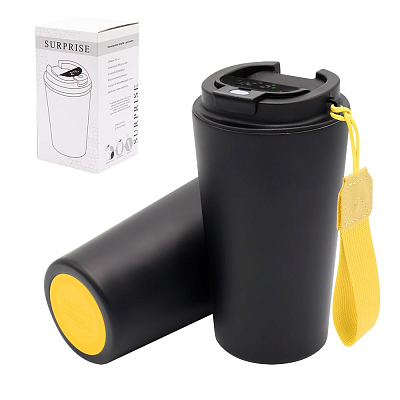 Термокружка Surprise To Go с индикатором, чёрная/жёлтая (Черный/желтый)