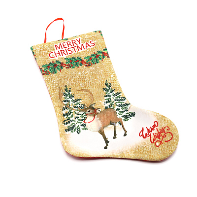 Сапожок подарочный новогодний №5 (олень бежевый) (Коричнево-белый)