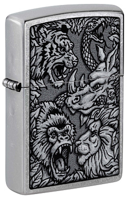 Зажигалка ZIPPO Jungle Design с покрытием Street Chrome латунь/сталь серебристая 38x13x57 мм