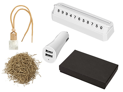 Подарочный набор с автовизиткой и USB адаптером (Белый)