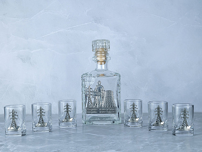 Набор со штофом Энергетики (Прозрачный/серебристый)