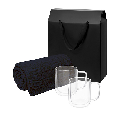 Подарочный набор Viora, Fado в черной коробке-пакете (2 кружки+плед) (Прозрачный, синий, черный) Подарочный набор Viora, Fado в черной коробке-пакете (2 кружки+плед) (Прозрачный, синий, черный)
