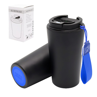 Термокружка Surprise To Go с индикатором, чёрная/синяя (Черный/синий)