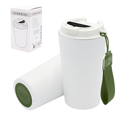 Термокружка Surprise To Go с индикатором, белая/хаки (Белый/хаки)