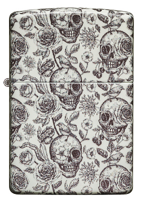 Зажигалка ZIPPO Skeleton с покрытием Glow in the Dark Green, латунь/сталь, серая, 38x13x57 мм