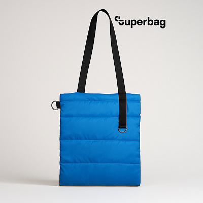 Шоппер Superbag Bubble, стёганый, с магнитной кнопкой (голубой с черным) (Голубой с черным)