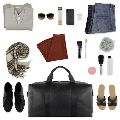 Сумка дорожная BUGATTI Elsa, чёрная, воловья кожа/полиэстер, 47х22х24/30 см