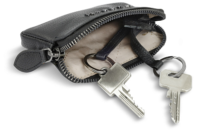 Ключница BUGATTI Bella, чёрная, воловья кожа/полиэстер, 12х1,5х7 см