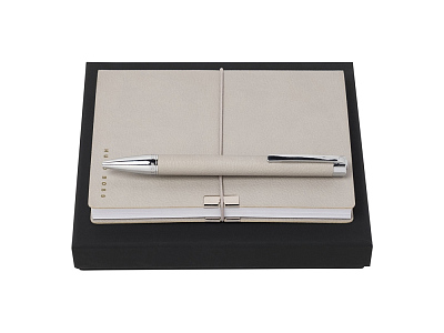 Подарочный набор: блокнот А6, ручка шариковая (Кремовый, серебристый)