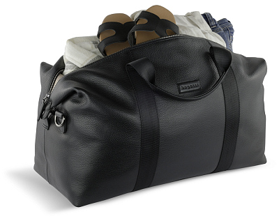 Сумка дорожная BUGATTI Elsa, чёрная, воловья кожа/полиэстер, 47х22х24/30 см