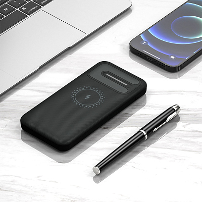 Внешний аккумулятор Odyssey, 10000 mAh с беспроводной зарядкой, черный