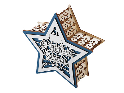 Шкатулка из фанеры в виде звезды Asteris (Натуральный, синий, серебристый) Шкатулка из фанеры в виде звезды Asteris (Натуральный, синий, серебристый)