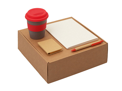 Набор Halm с блокнотом, ручкой и стаканом (Красный, бежевый, коричневый, серый)