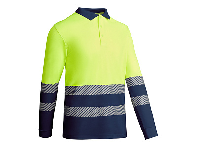 Рубашка поло Atrio с длинным рукавом мужская (Синий нэйви/неоновый желтый)