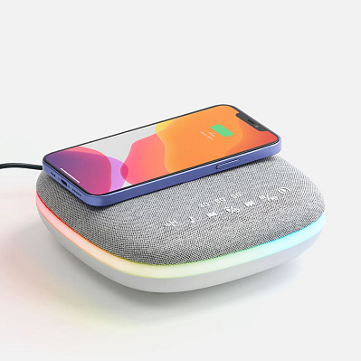 Bluetooth-колонка с беспроводной зарядкой и подсветкой Terrafonic, серая (Серый)