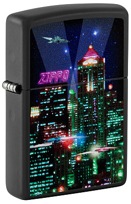 Зажигалка ZIPPO Cyber City с покрытием Black Matte латунь/сталь черная 38x13x57 мм