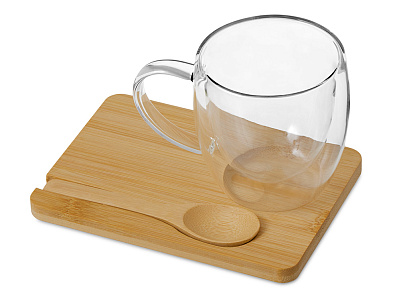 Кружка с двойными стенками на подставке с ложкой Teatrio (Прозрачный) Кружка с двойными стенками на подставке с ложкой Teatrio (Прозрачный)