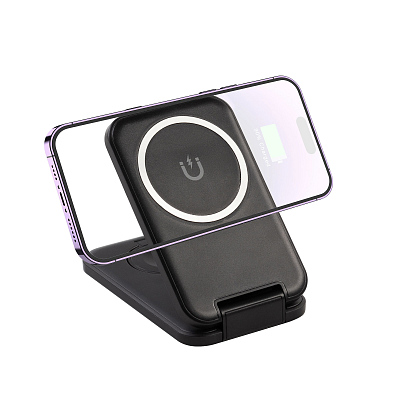 Складная беспроводная (15W) зарядная станция "Slap" с MagSafe, черный