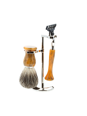 Бритвенный набор IL Ceppo: станок, помазок, подставка, желтый цвет, имитация мрамора