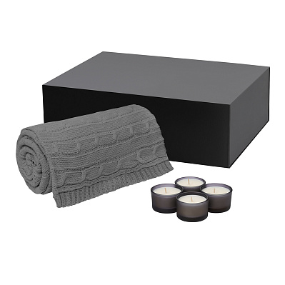 Подарочный набор Sento, Fado, серый (свеча, плед) (Серый, черный)
