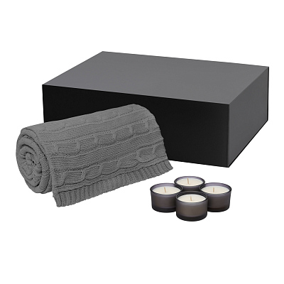 Подарочный набор Sento, Fado, серый (свеча, плед) (Серый, черный)