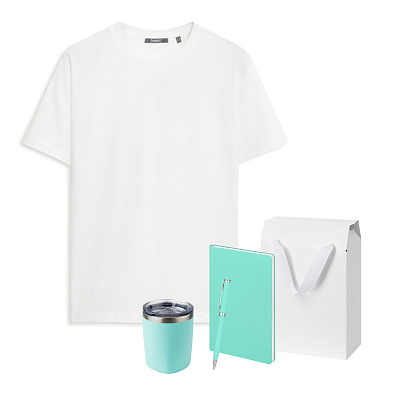 Набор с одеждой KRIS (футболка, термокружка, ежедневник, ручка), мятный/аква, S (Бирюзовый, белый)