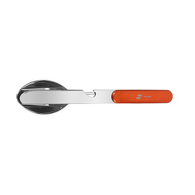 Набор столовых приборов для кемпинга, 160 мм, 4 функции, нержавеющая сталь, алюминий (оранжевый) (Серебристый,оранжевый)