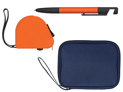 Подарочный набор с ручкой-стилусом и рулеткой (Темно-синий, оранжевый)