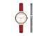 Корпус- стальной, циферблат- стальной, ремешок- красный, браслет- серебристый