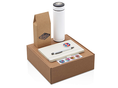 Набор Warmpage с термосом, блокнотом, ручкой и чаем (Белый, серый)