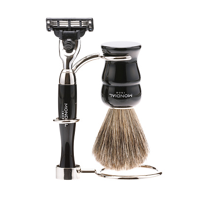 Бритвенный набор Mondial: станок, помазок, подставка; чёрный (Черный)