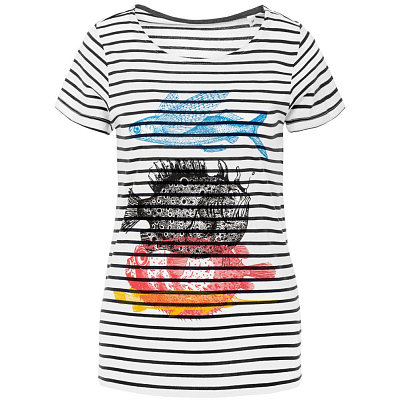 Футболка женская «Морские обитатели», белая с темно-синим (Синий)