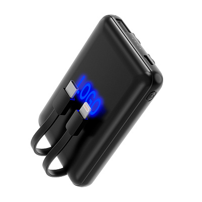 Внешний аккумулятор Eron с подсветкой гравировки, 5000 mAh, чёрный/синий (Черный/синий)