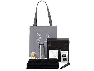 Подарочный набор Re:f. Walk с палантином, шоппером и термосом (Чёрный)
