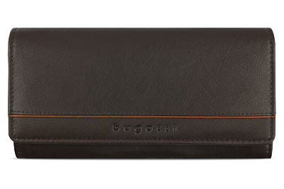 Кошелёк женский BUGATTI Banda, с защитой RFID, коричневый, кожа козы/полиэстер, 18,5х2,5х9,5 см