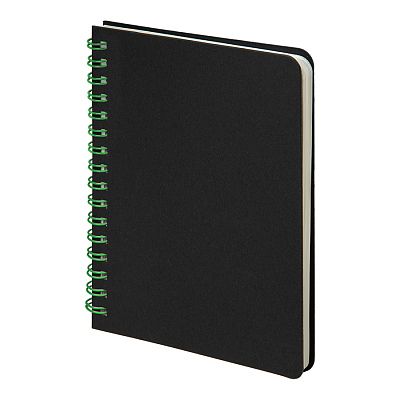 Блокнот на двойной пружине HELIX MINI, 105 х 150  мм, черный с зелёным, блок в клетку (Черный, зеленый)
