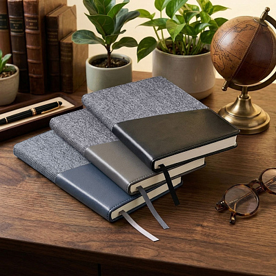 Ежедневник недатированный DENIM, серый, формат А5, блок в линейку