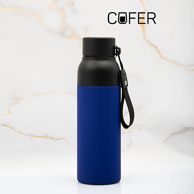 Термобутылка Button Black (черный с синим) (Черный с синим)