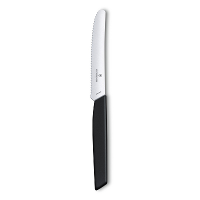 Нож столовый VICTORINOX Swiss Modern, волнистое лезвие 11 см с закруглённым кончиком, чёрный