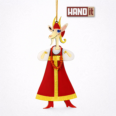 Ёлочная игрушка Коза в сарафане (красный с белым) (Красный с белым)