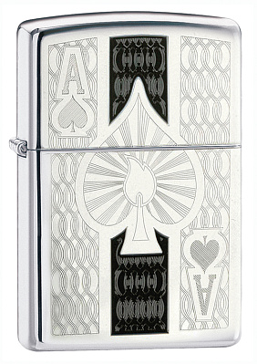 Зажигалка ZIPPO Ace с покрытием High Polish Chrome латунь/сталь серебристая 38x13x57 мм