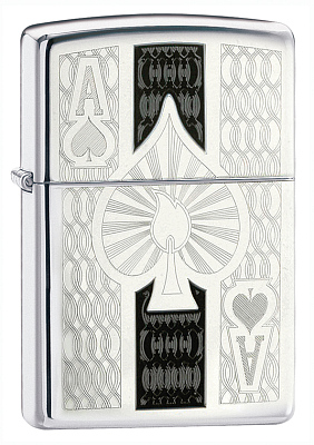 Зажигалка ZIPPO Ace с покрытием High Polish Chrome, латунь/сталь, серебристая, 38x13x57 мм (Серебристый)