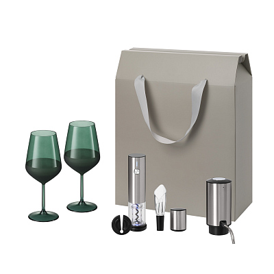 Подарочный набор Emerald, Vintaro, Dante (2 бокала + набор для вина + аэратор) (Зеленый, серебряный, серый)