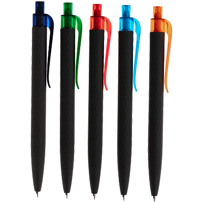 Ручка шариковая Prodir QS01 PRT-T Soft Touch, черная с голубым