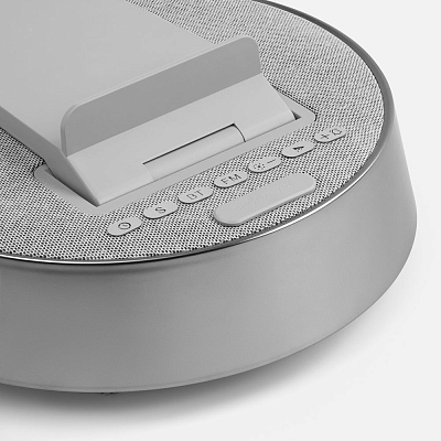 Bluetooth-колонка с беспроводной зарядкой и часами netEnergy, серая