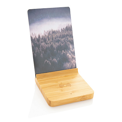 Док-станция для беспроводной зарядки с фоторамкой Bamboo, 5 Вт (Коричневый;)